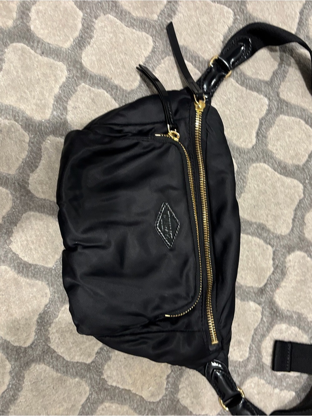 MZ Wallace Black Nylon Crossbody Belt Bag with Gold Hardware